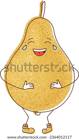An illustration of a joyful pear, laughing to tears with a contagious, joyful emotion. This portrayal adds a heartwarming and lighthearted touch to food-related projects, perfectly conveying the pure 