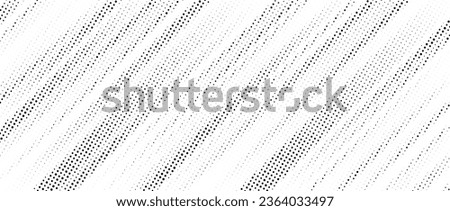 Halftone diagonal striped noise texture. White and black oblique faded gradient. Grunge slanted lines background. Abstract pop art and comic wallpaper. Dotted backdrop. Vector illustration