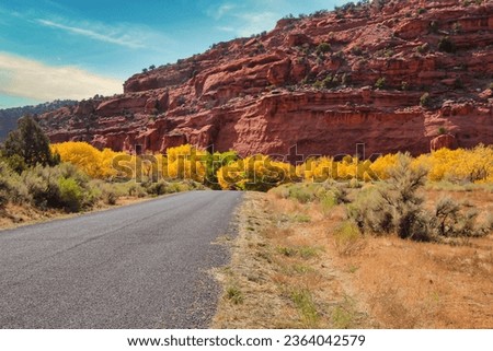 Fall Driving on Burr Trail Road in the Grand Staircase-Escalante National Monument in Utah. Royalty-Free Stock Photo #2364042579