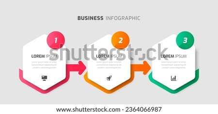 Vector Infographic Business with Hexagon Label, Arrows, Icon and 3 Numbers for Presentation