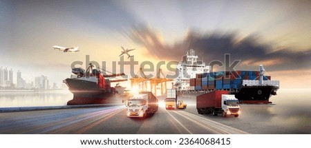 Global business of Container Cargo freight train for Business logistics concept, Air cargo trucking, Rail transportation and maritime shipping, Online goods orders worldwide Royalty-Free Stock Photo #2364068415