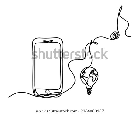 Abstract mobile and light bulb as line drawing on white background. Vector