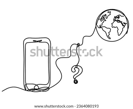 Abstract mobile and question mark as line drawing on white background. Vector
