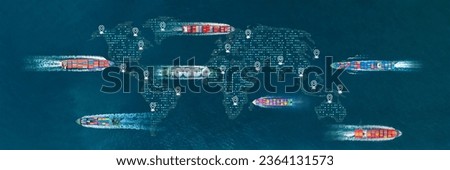 AI Cargo ship technology. Global Logistics international delivery concept, World map logistics and supply chain network distribution container Ship running for export import to customs ocean  Royalty-Free Stock Photo #2364131573