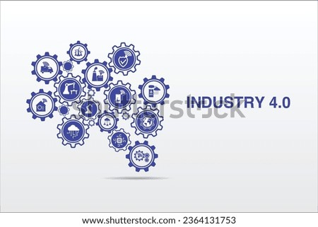 Industrial 4.0 process system on industrial factory and connection with automation, robot, data management. Industry 4.0 and smart productions icon set Royalty-Free Stock Photo #2364131753