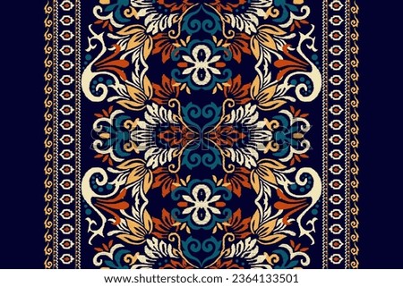 Ikat floral paisley embroidery on dark purple background.Ikat ethnic oriental pattern traditional.Aztec style abstract vector illustration.design for texture,fabric,clothing,wrapping,decoration,carpet