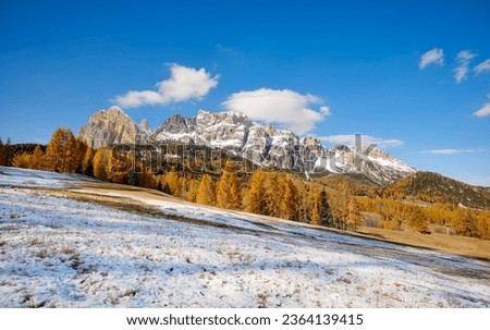 The Tofane of Cortina d'Ampezzo. Tofana di Ròzes, Tofana di Mezzo, Tofana de Inze - Cortina d'Ampezzo, Dolomites, Veneto, Italy, Europe. Royalty-Free Stock Photo #2364139415
