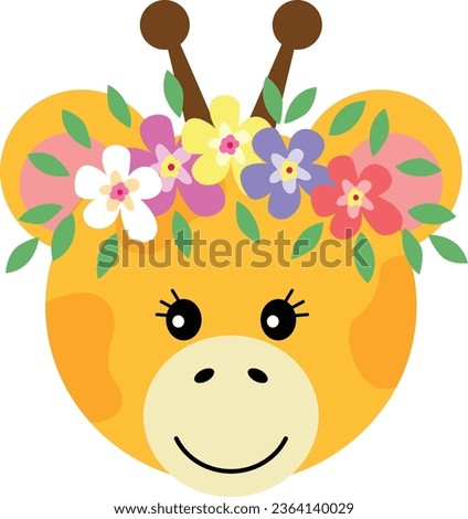Cute giraffe face with wreath floral on head