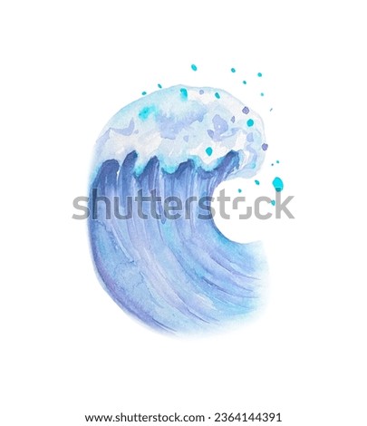 Sea wave, sketch of a sea wave with splashes on a white background, watercolor