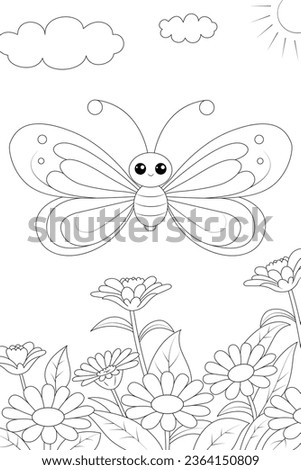 Coloring page a butterfly in the garden