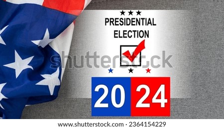 Presidential Election 2024 in United States. Vote day, November 5. US Election campaign. Make your choice Patriotic american illustration. Poster, card, banner and background Royalty-Free Stock Photo #2364154229