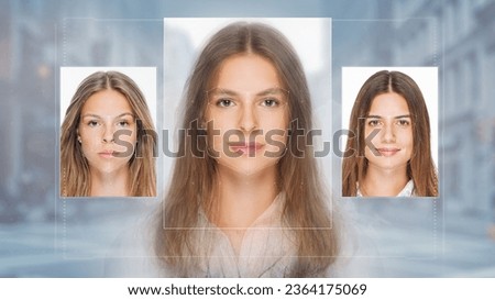 Biometric technology digital Face Scanning form lines, triangles and particle style design Royalty-Free Stock Photo #2364175069