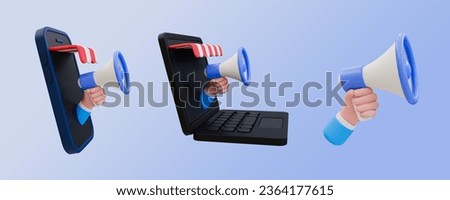 3d minimal promotion anoucement. business marketing concept. business advertisement. set of megaphones. 3d illustration. clipping path included.
