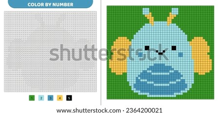 Blue butterfly squishmallow. Color by number. Pixel coloring book. Numbered squares. Game for kids. Pixel art. Isolated vector illustration eps 10