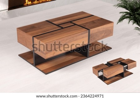 wood made coffee table and nesting nest