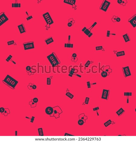 Set Auction jewelry sale, Bid, Online auction and hammer on seamless pattern. Vector