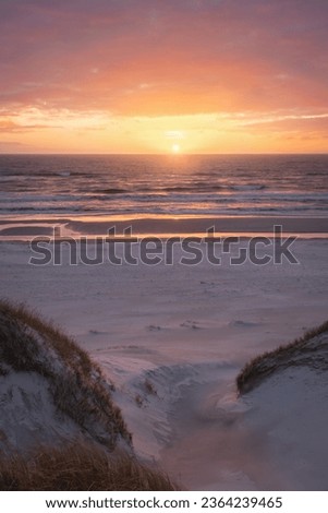 vivd and colorful sunset at the beach in denmark westcoast Royalty-Free Stock Photo #2364239465