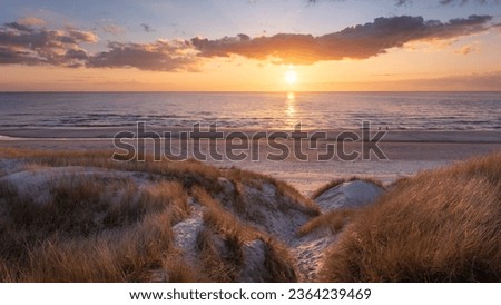 vivd and colorful sunset at the beach in denmark westcoast Royalty-Free Stock Photo #2364239469
