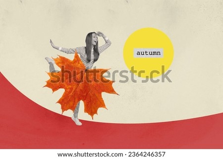 3d retro abstract creative artwork template collage of carefree excited lady looking for autumn season isolated painting background
