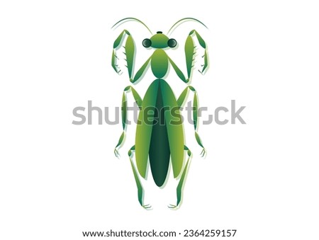 Praying Mantis Vector Art. Green Grasshopper Clipart Isolated on White Background