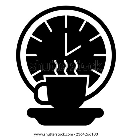 Coffee break solid icon, officesyndrome concept, coffee break vector sign on white background, coffee and clock glyph style for mobile concept and web design. Vector graphics
