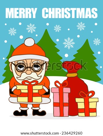 Merry Christmas card.Santa Claus with gifts vector