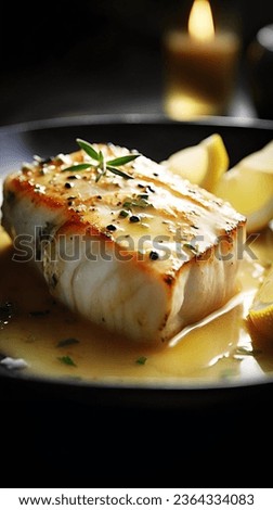 The mouth-watering grilled halibut with lemon butter sauce.