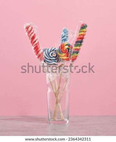 Colored sweet lollipops is packed. Collection of lollipops and fun mood.