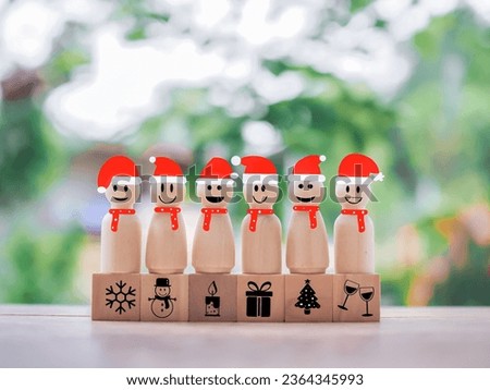 Wooden snowman with Christmas icons for Christmas decorations background