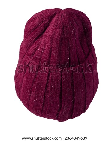 burgundy hat isolated on white background .knitted hat . Royalty-Free Stock Photo #2364349689