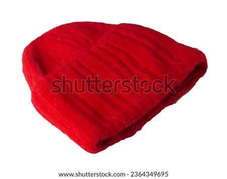 hat red knitted isolated on white background. warm winter accessory