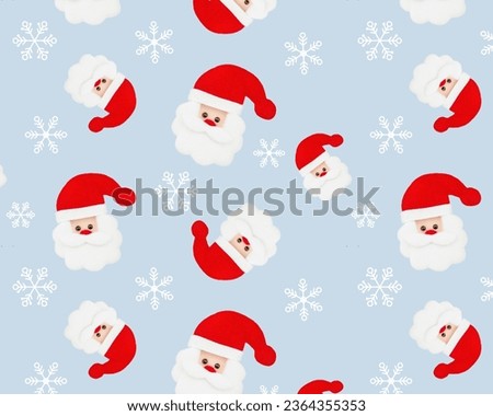 Winter festive background, seamless pattern with snowflakes and Santa Claus