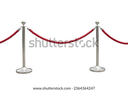 Stainless barricade with red rope isolate on white background Royalty-Free Stock Photo #2364364247