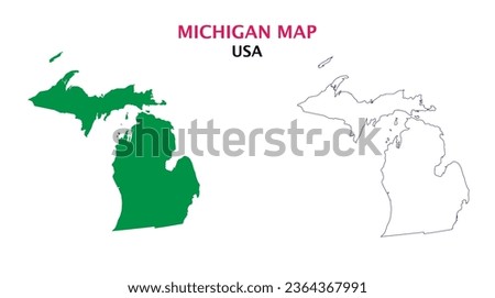 Map of Michigan,  Map of USA state Michigan Vector Illustration, USA ,Map of Michigan with Solid Colour and Outline,