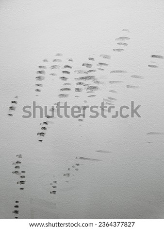 A vertical shot of white drywall with marks from bike tires Royalty-Free Stock Photo #2364377827