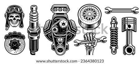 Set of black and white auto parts clip art vector 
