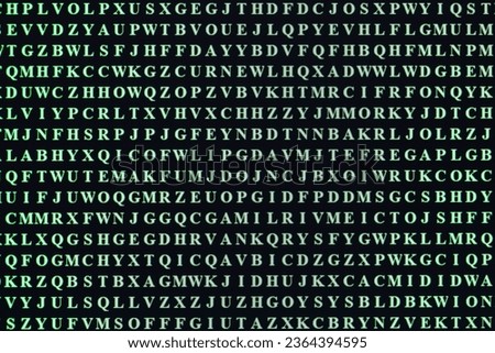 random ASCII Characters on black background of personal computer screen Royalty-Free Stock Photo #2364394595