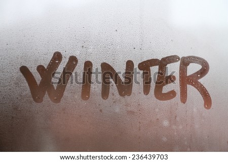 Word winter written on glass 
