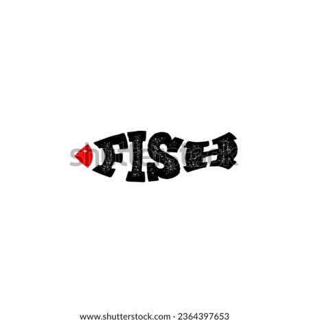 Red and black vector image of fish made of text