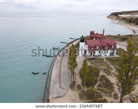 Point Betsie sits on the shore of Lake Michigan as seen from the air