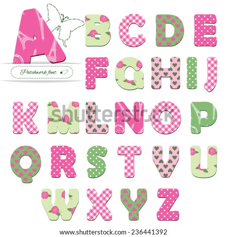 Cute textile font for girls. Different patterns included under clipping mask.