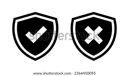 Shield protection with a checkmark and x cross icon vector. Secure and danger sign symbol