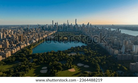 Aerial photo of New York with Central Park and skyline in the background