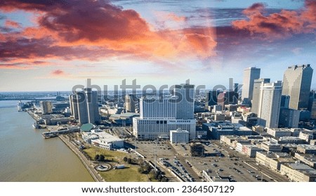 Sunset view of New Orleans Buildings and Skyline.