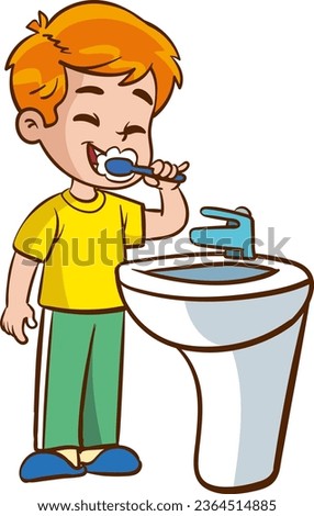 Vector illustration of cute little children brushing his teeth