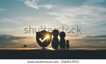 Shield protect icon and family model, Security protection and health insurance. The concept of family home, protection, health care day, car insurance. Royalty-Free Stock Photo #2364515953