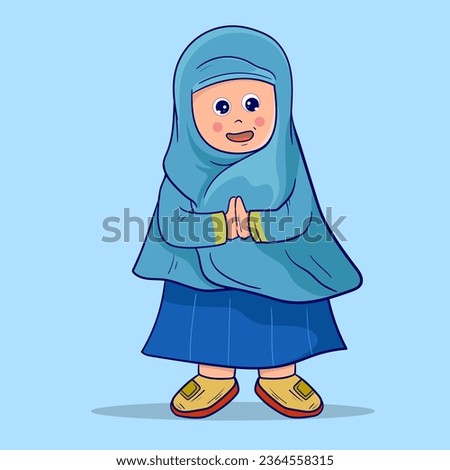 Illustration cartoon Of Happy islamic muslimah Children Playing for element story school 

