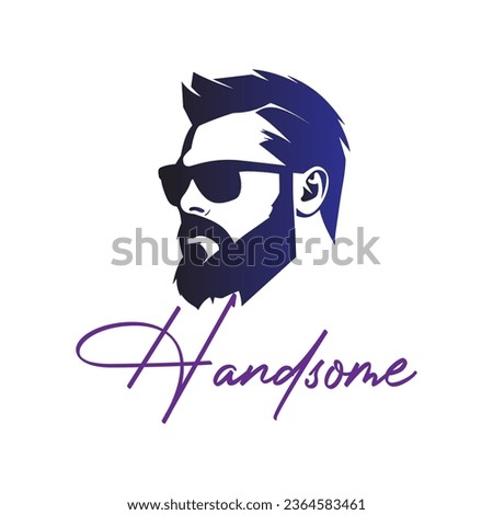 Illustration Design of a Handsome and Macho Man, Wearing Glasses and Bearded, Designed in a Monochrome and Pictogram Style. This Design is Suitable for Barbershop Business Needs and Others. Vector Royalty-Free Stock Photo #2364583461
