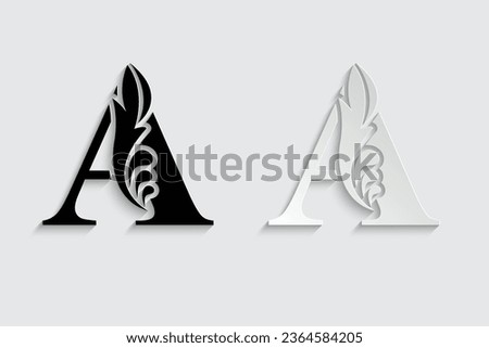 letter A. Black flower alphabet. Beautiful capital letters with shadow Royalty-Free Stock Photo #2364584205