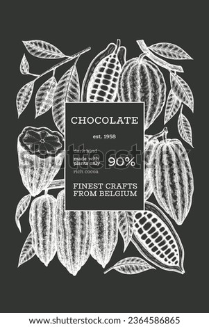 Cocoa Chalk Board Vector Banner Template. Chocolate Retro Cocoa Beans Background. Vintage Style Hand Drawn Illustration. 
